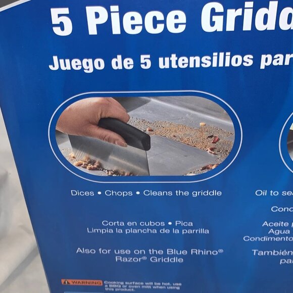 5 Piece Outdoor Griddle Tool Set w/ 2 Spatulas & Scraper Blue Rhino Razor NIB - Picture 7 of 9